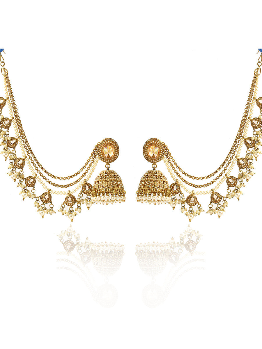 Falak Jhumki Earrings With Ear Chain-Gold