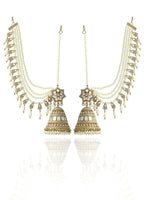 Nushrat Mirror Jhumki Earrings With Ear Chain-Gold