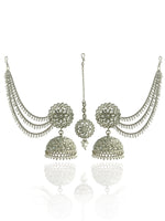 Shiza Jhumki Earrings with Earchain & Tikka-Silver