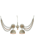 Shiza Jhumki Earrings with Earchain & Tikka-Peach