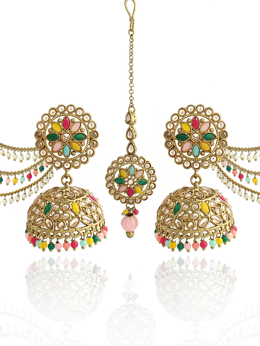 Shiza Jhumki Earrings with Earchain & Tikka