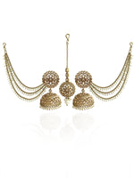 Shiza Jhumki Earrings with Earchain & Tikka-gold