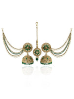 Shiza Jhumki Earrings with Earchain & Tikka-Green
