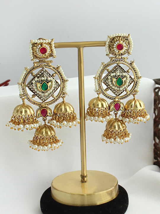 Keshini Jhumka / Jhumki Earrings-Pink/ green