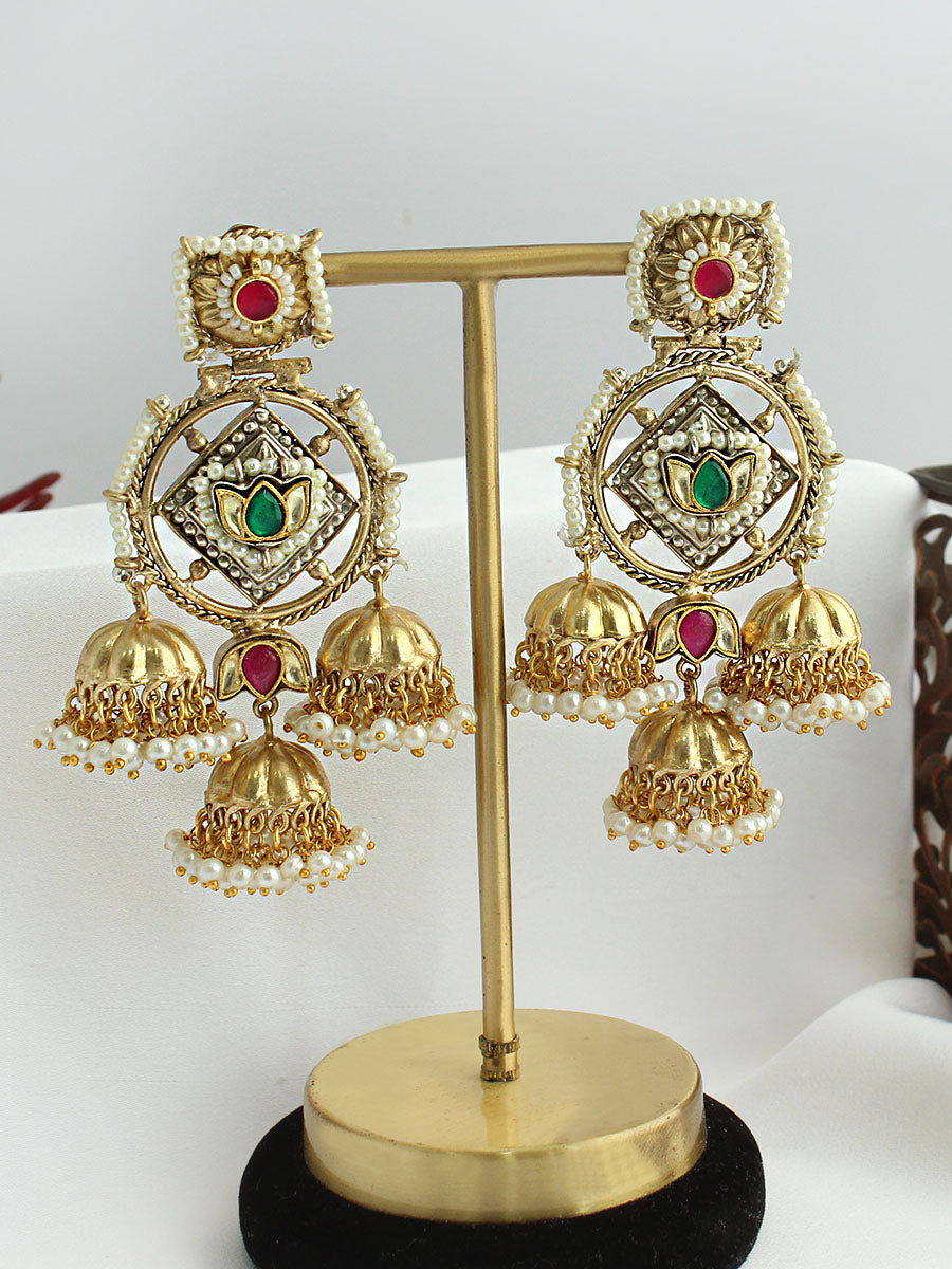 Keshini Jhumka / Jhumki Earrings-Pink/ green