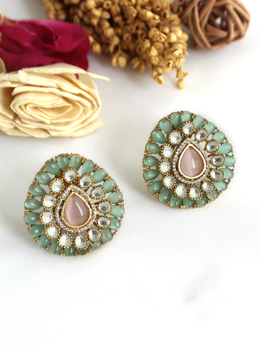 Aarchi Stud Earrings-Pastel Pink / Mint  Green