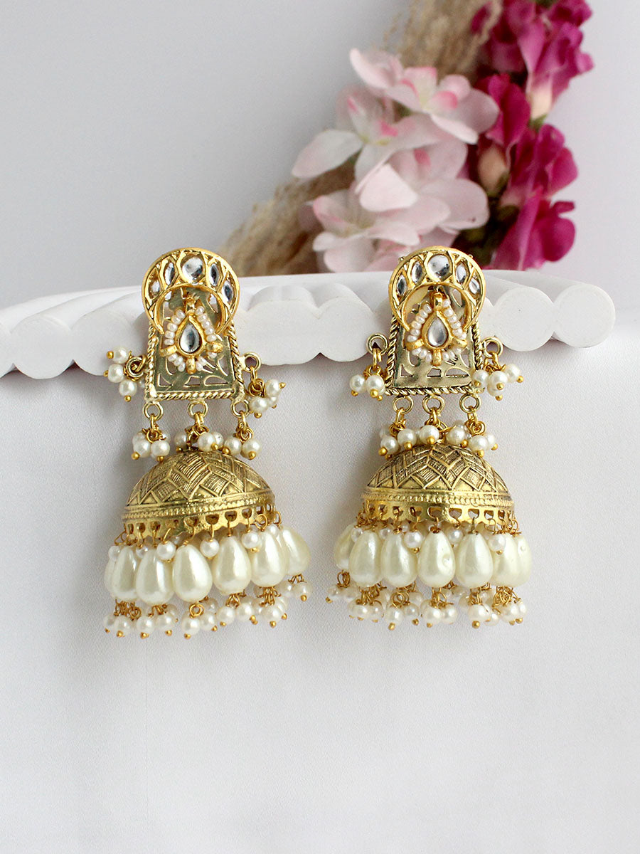 Anika Jhumka / Jhumki Earrings-White