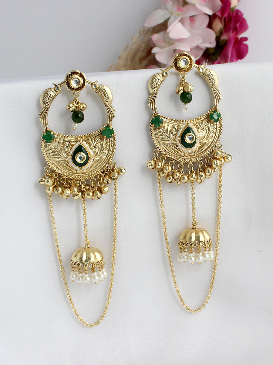 Adwita Long Earrings-Green