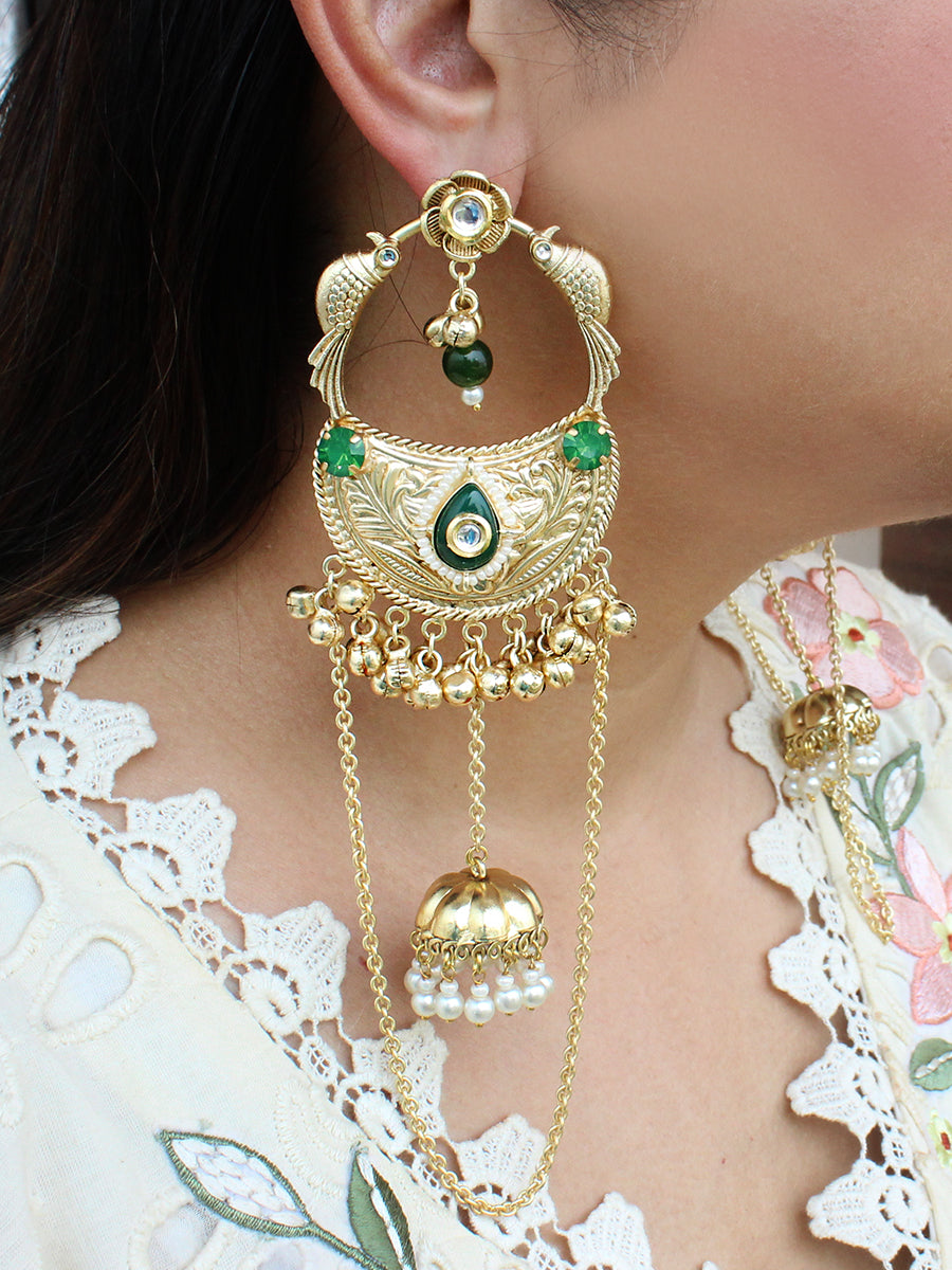 Adwita Long Earrings-Green
