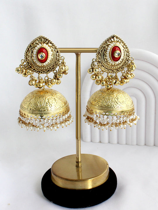 Vaishali Jhumka / Jhumki Earrings-Red