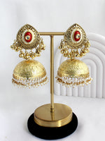 Vaishali Jhumka / Jhumki Earrings-Red