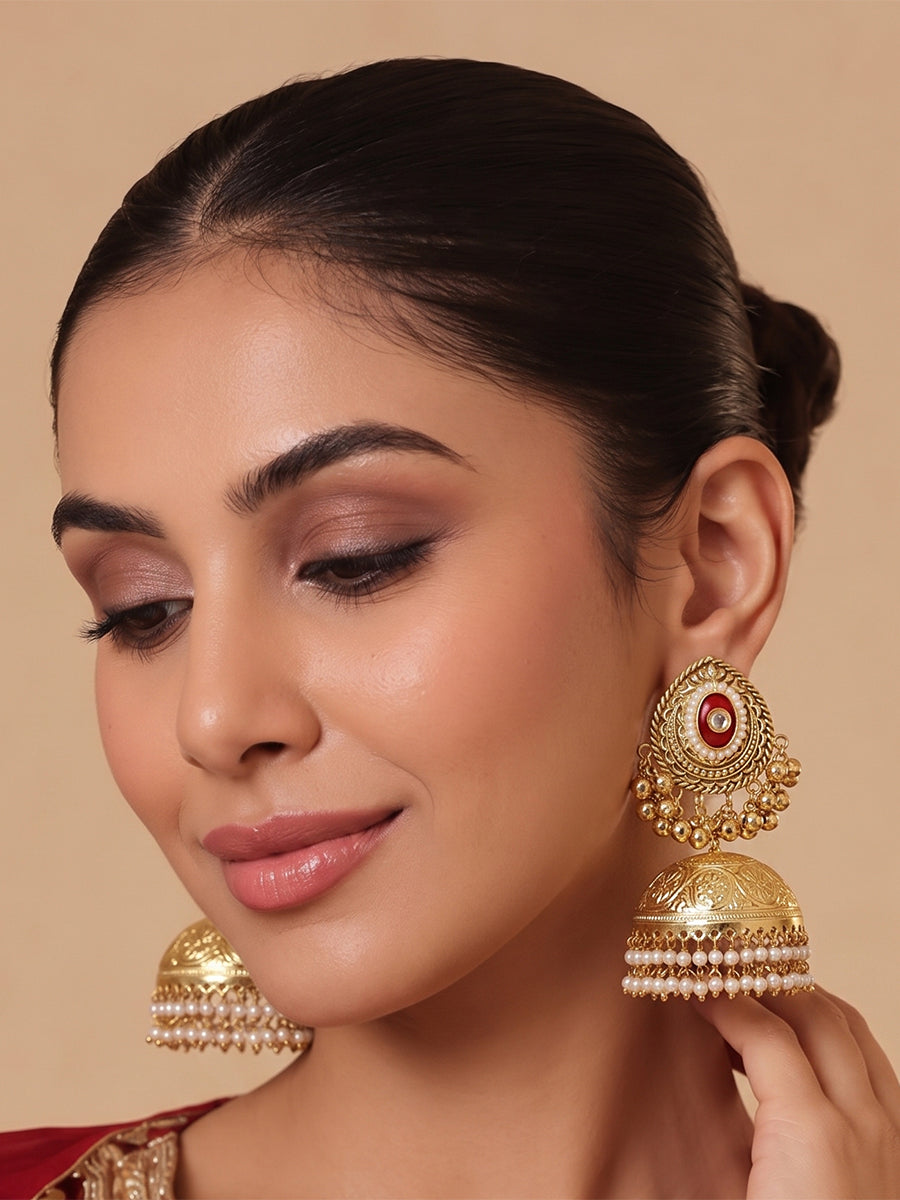 Vaishali Jhumka / Jhumki Earrings-Red