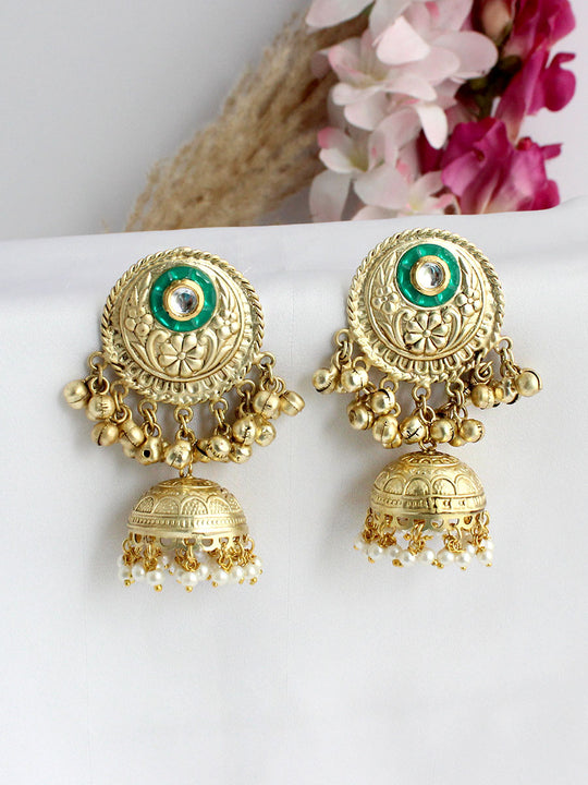 Latika Jhumka / Jhumki Earrings-Green
