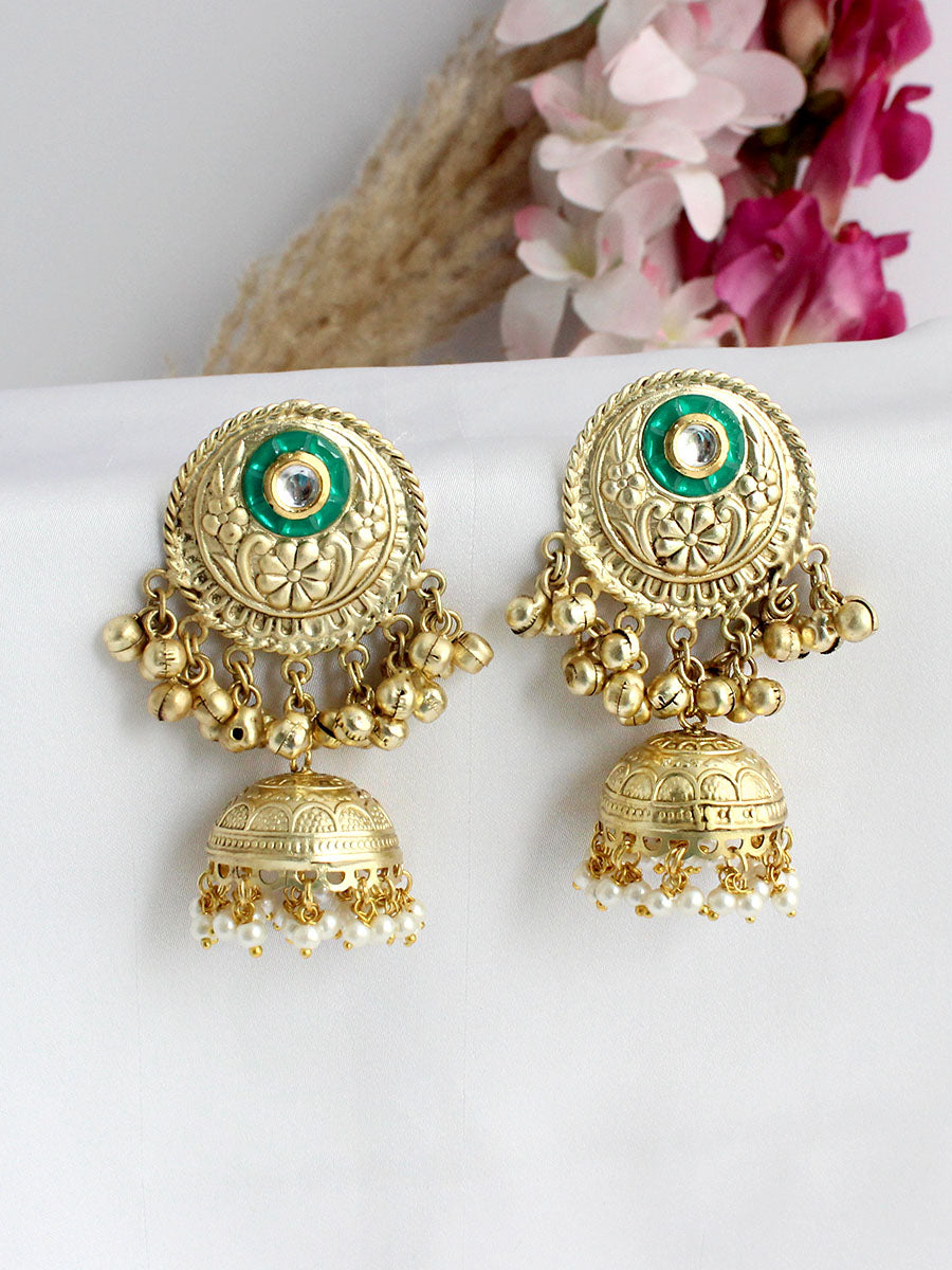 Latika Jhumka / Jhumki Earrings-Green