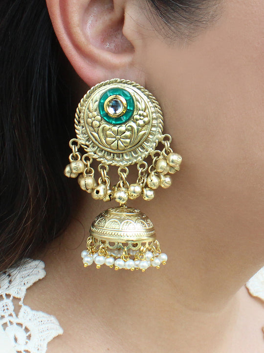 Latika Jhumka / Jhumki Earrings-Green