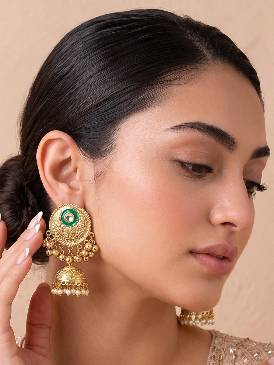 Latika Jhumka / Jhumki Earrings-Green