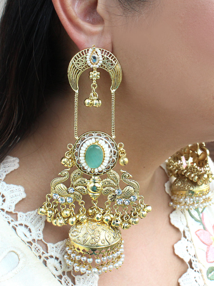 Rimaya Long Jhumka / Jhumki Earrings-Mint Green