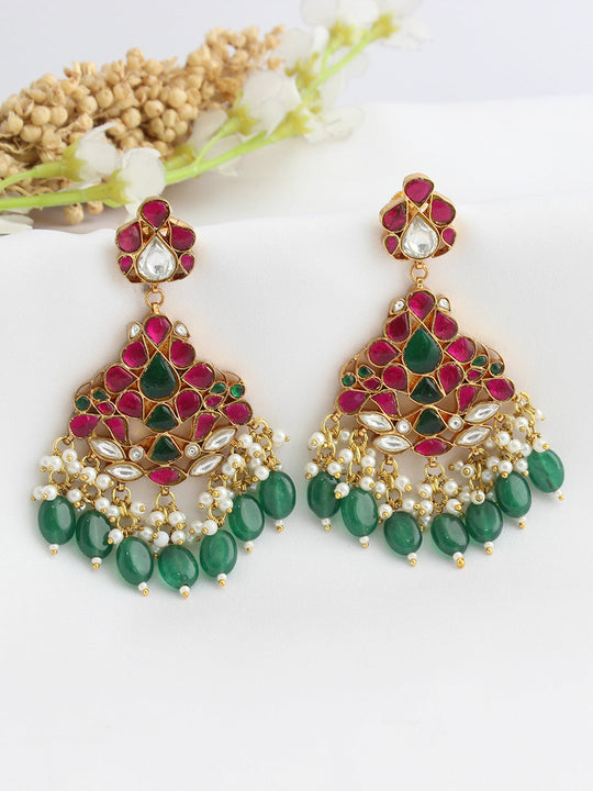 Urvika Kundan Earrings -Pink / Green