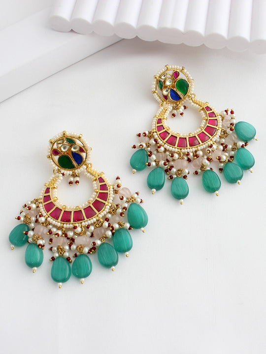 Mayuri Chandbali Earrings-Pink / Green
