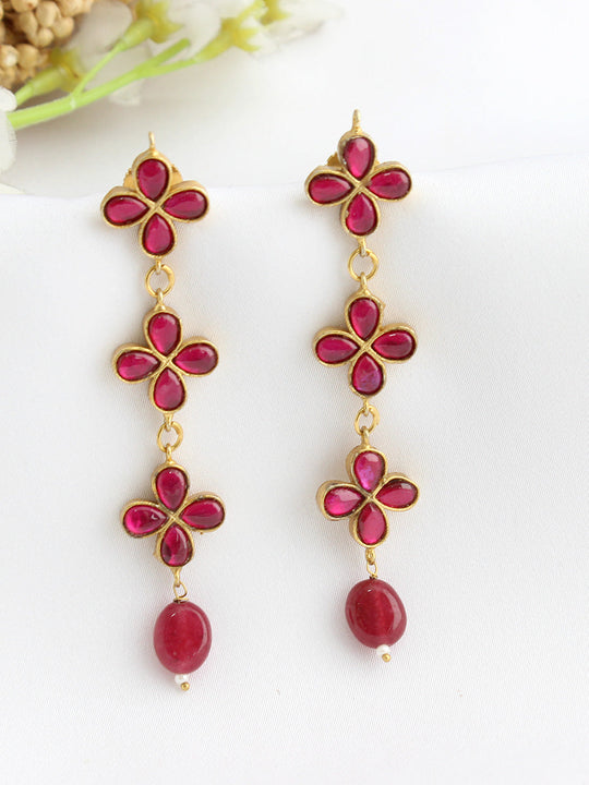 Yutika Kundan Earrings-Hot Pink
