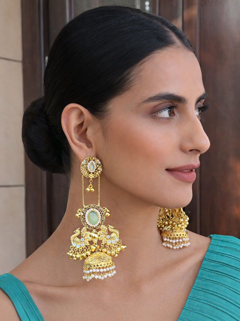 Rimaya Long Jhumka / Jhumki Earrings-Mint Green