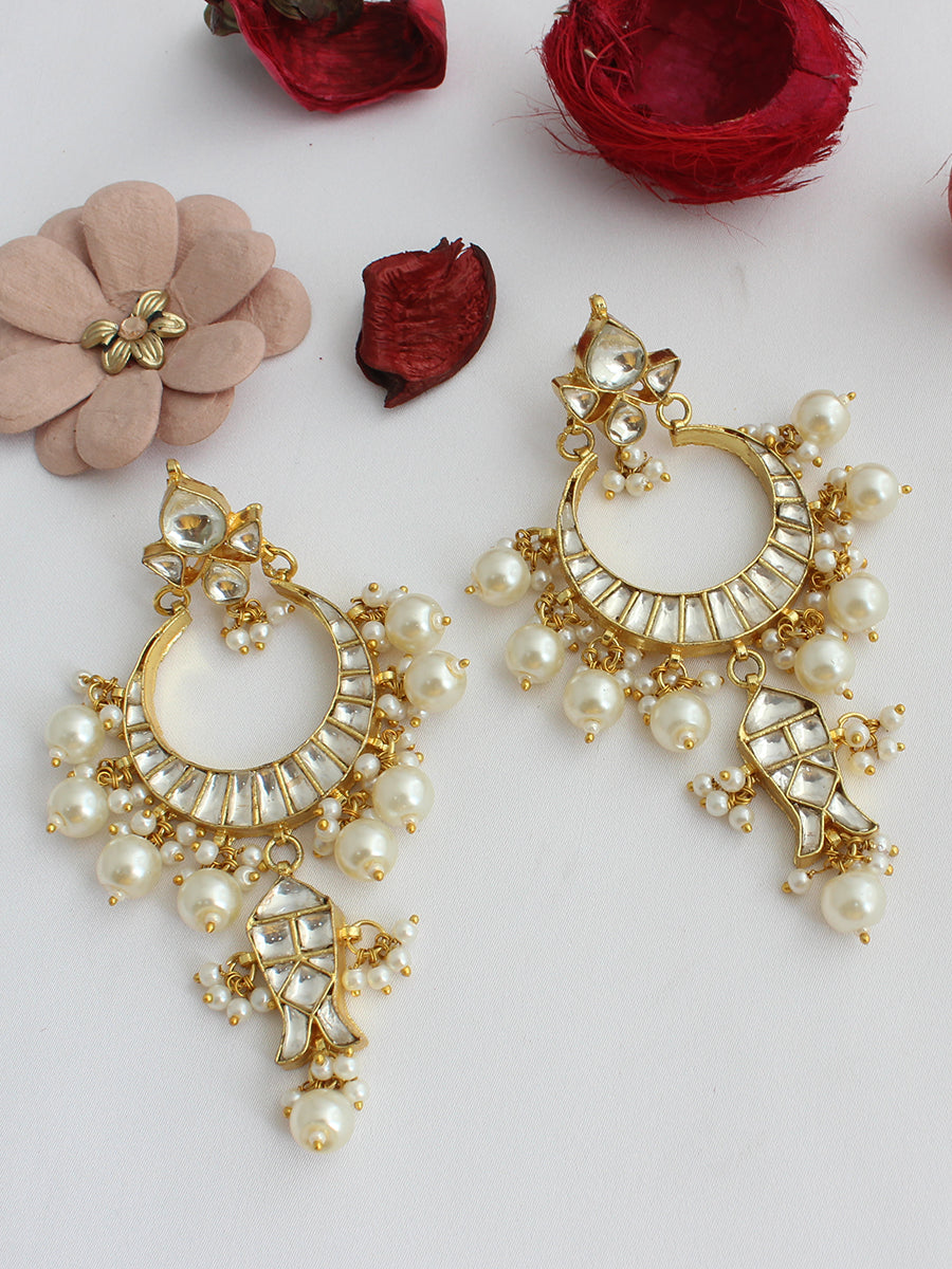 Dhanvi Chandbali Earrings-White