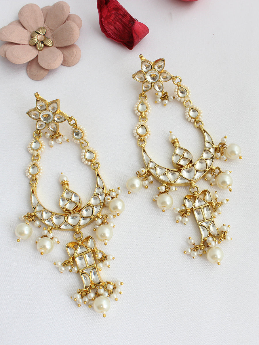 Drishti Chandbali Long Earrings-White