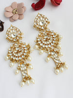 Nirvana Kundan Long Earrings-White