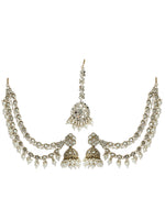 Kareena Mirror Jhumki Earrings Tikka  With Ear Chain-Gold