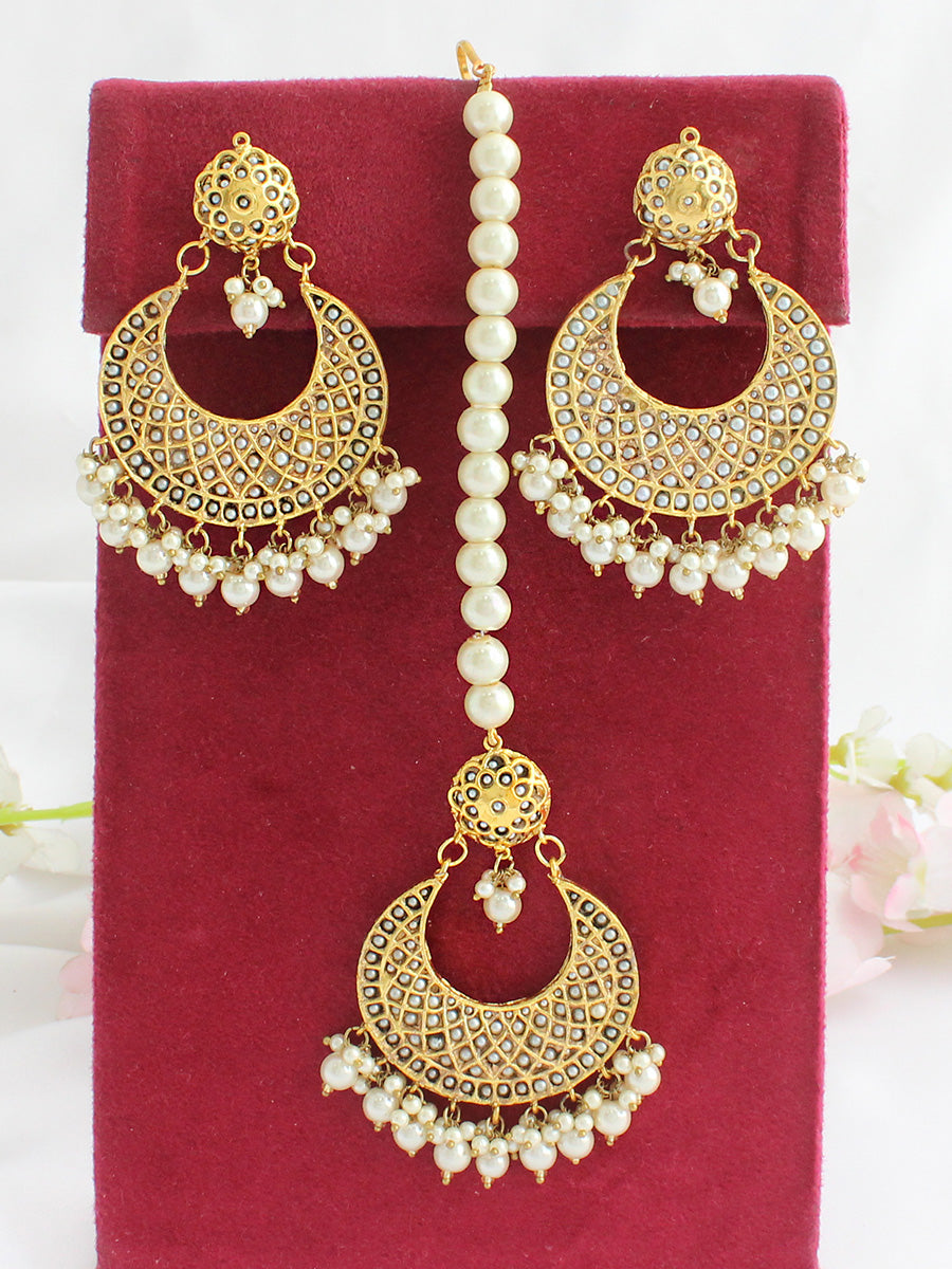 Shirin Earrings & Tikka-Pearl