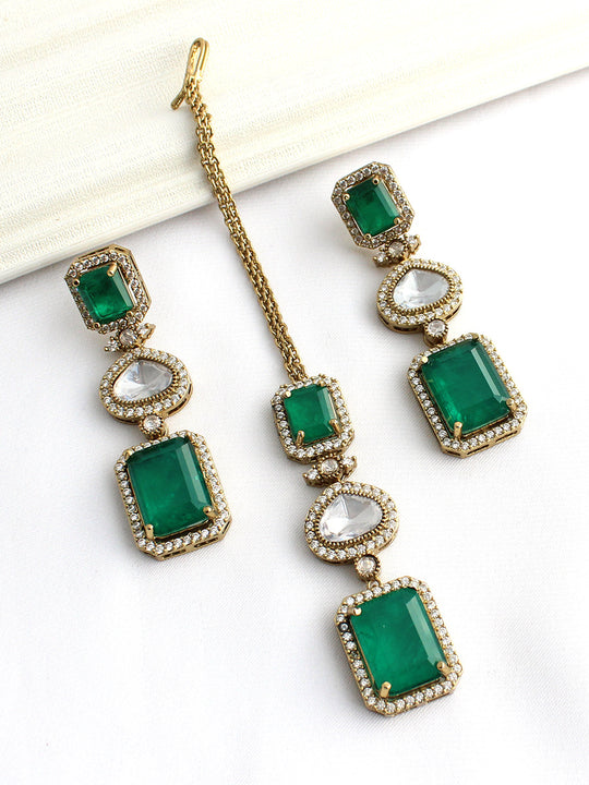 Mayra Earrings & Tikka -Green