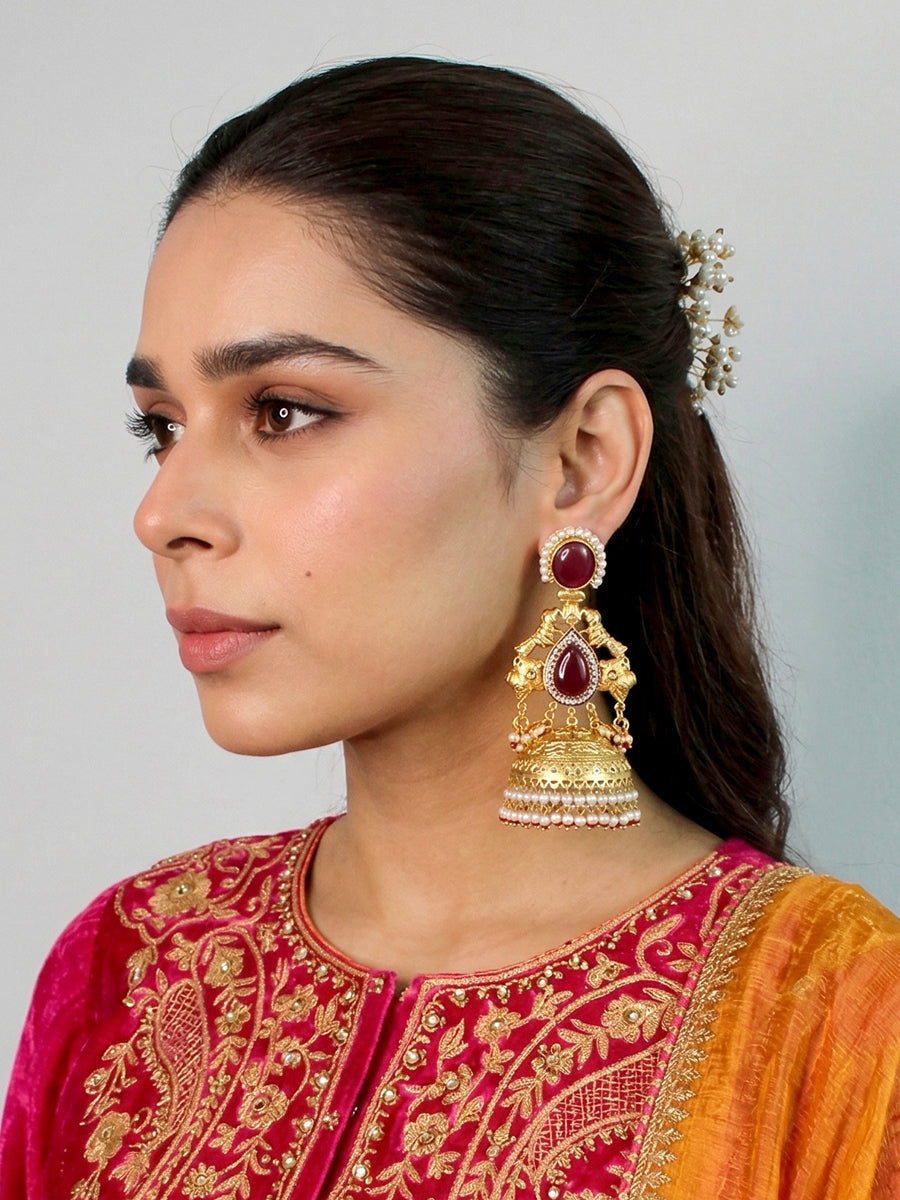 Sreeja Jhumki Earrings-Maroon