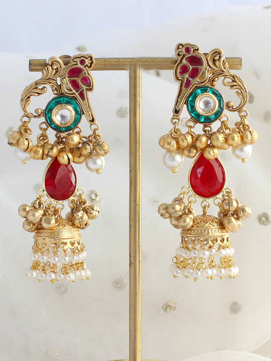 Shampa Long Jhumki Earrings-Maroon