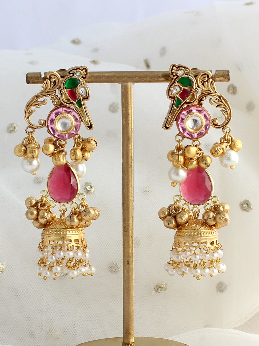 Shampa Long Jhumki Earrings-Pink