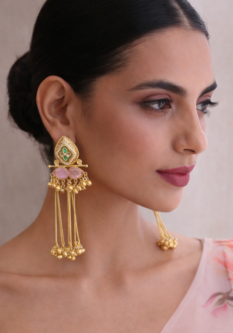 Arnika Long Earrings-Pastel pink