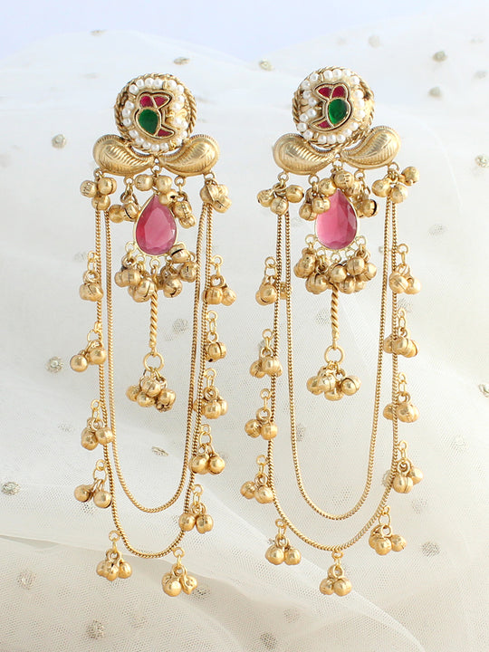 Nirvriti Long Earrings-Maroon