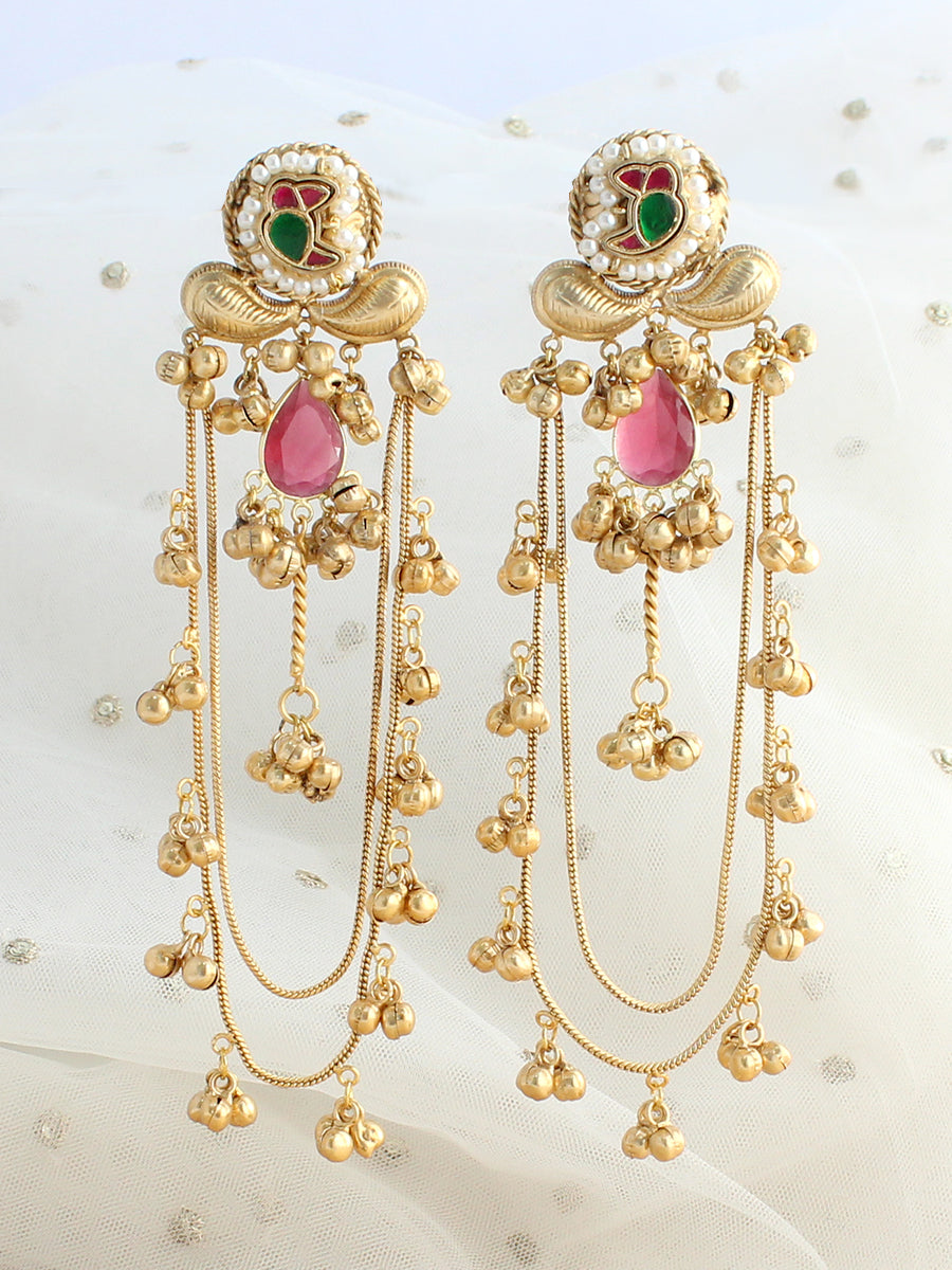 Nirvriti Long Earrings-Maroon