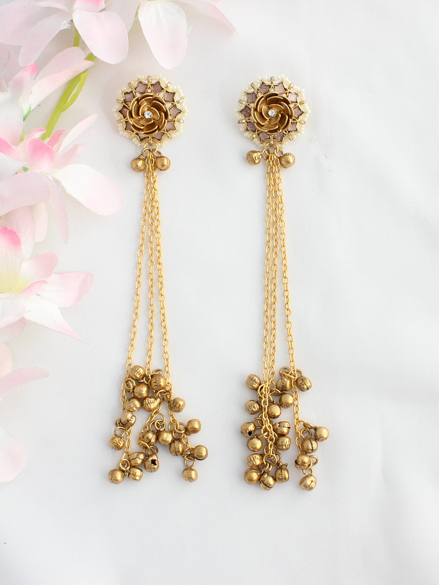 Atishi Long Earrings-Pastel Pink