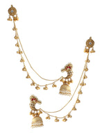 Chitra Jhumki Earrings With Ear Chain-Hot Pink