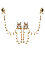 Dhanvi Long Earrings With Ear Chain-Green