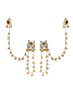 Dhanvi Long Earrings With Ear Chain-maroon