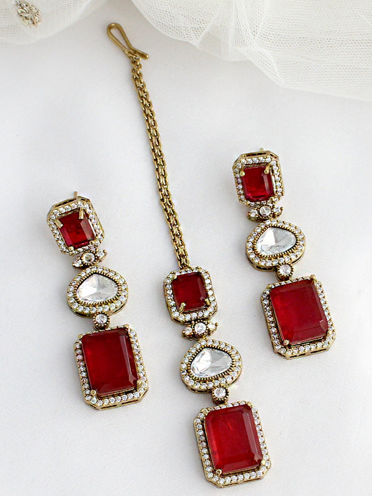 Mayra Earrings & Tikka -Maroon