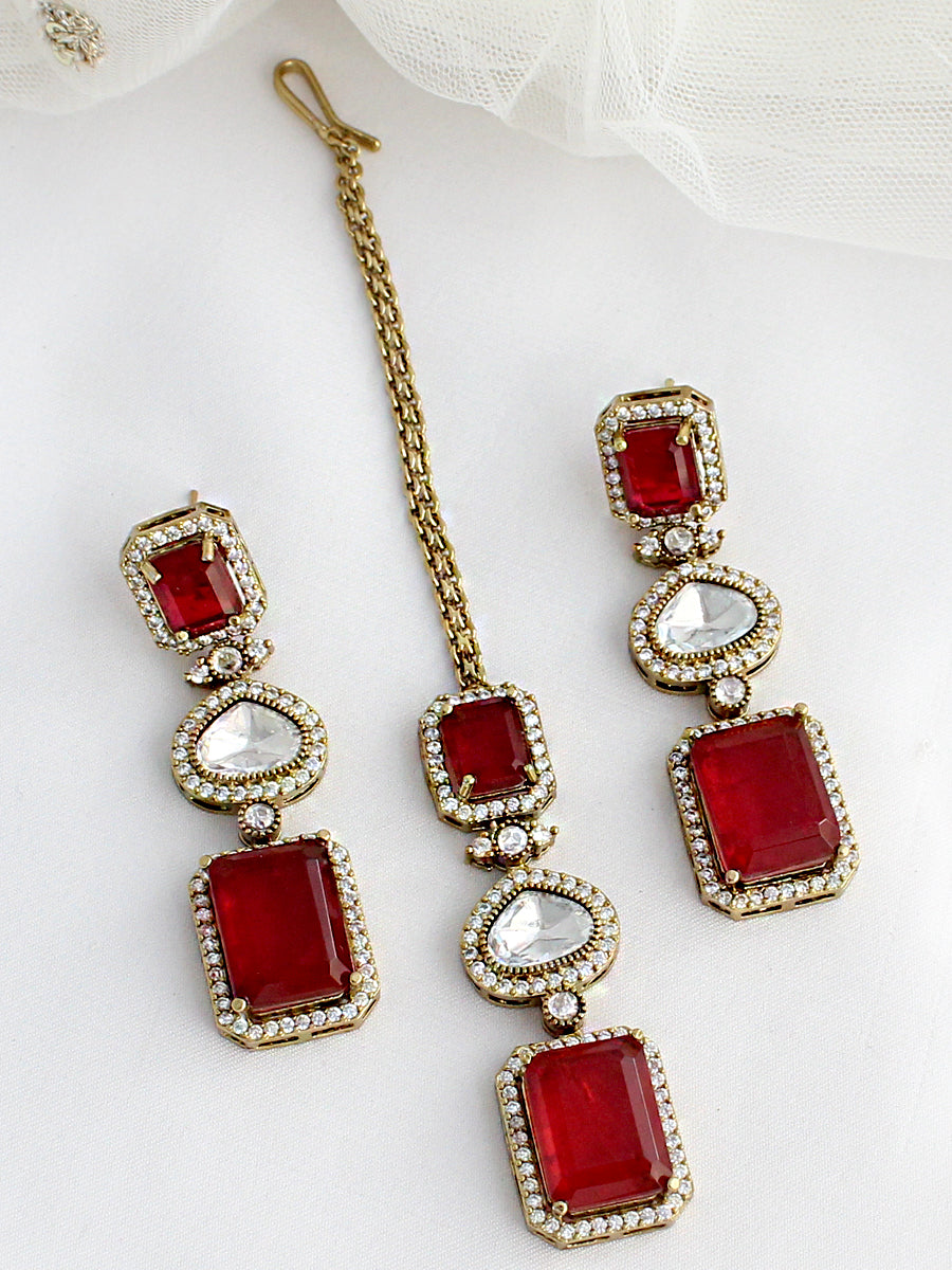 Mayra Earrings & Tikka -Maroon