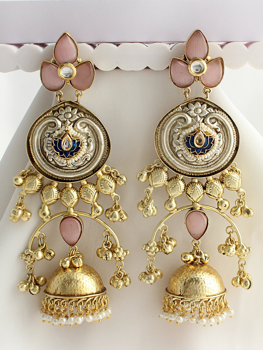 Karnika Long Jhumki Earrings-Pastel Pink