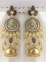 Karnika Long Jhumki Earrings-Grey
