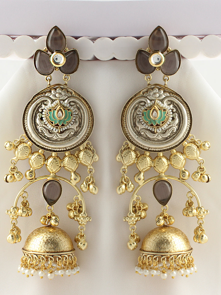 Karnika Long Jhumki Earrings-Grey