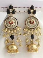 Karnika Long Jhumki Earrings -Black