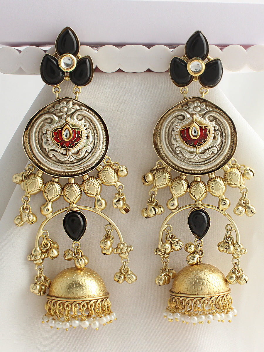 Karnika Long Jhumki Earrings -Black