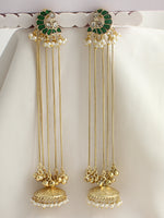 Mayuri Long Jhumki Earrings-Green