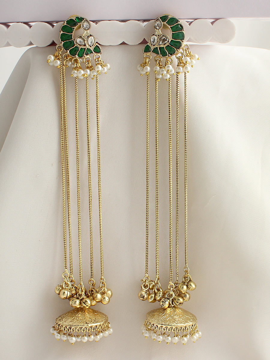 Mayuri Long Jhumki Earrings-Green